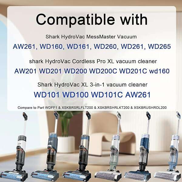 WD161 Roller and Filter for fit Shark HydroVac MessMaster Wet Dry WD161 WD261 AW261 and Shark WD101 WD201 WD100 WD200 AW201 WD200C WD201C WD101C Vacuum Cleaner,3 Brush Rollers,4 Foam Filters,3 Filter - Image 3