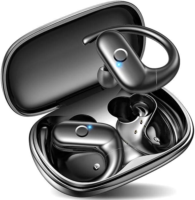 kurdene Wireless Earbuds Bluetooth Headphones Sport,Over Ear Buds with Deep Bass Sound,60Hrs Playtime Earphones Redesigned Comfort Fit with Earhooks for Running,Meeting,Workout-Black - Image 1