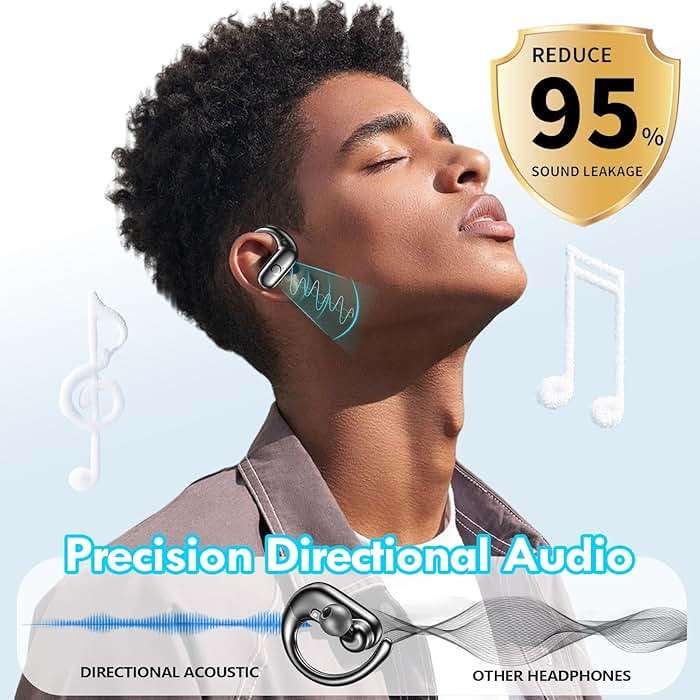 kurdene Wireless Earbuds Bluetooth Headphones Sport,Over Ear Buds with Deep Bass Sound,60Hrs Playtime Earphones Redesigned Comfort Fit with Earhooks for Running,Meeting,Workout-Black - Image 6