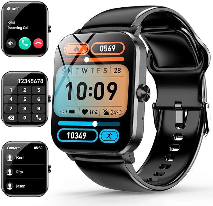 Smart Watch, 1.85" Smartwatch for Men Women (Answer/Make Call), Heart Rate, Sleep Monitor, Pedometer, 120+ Sport Modes Activity Tracker, IP68 Waterproof Fitness Watch for Android iOS (Black) - Image 1