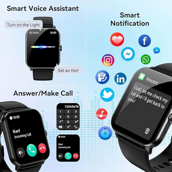 Smart Watch, 1.85" Smartwatch for Men Women (Answer/Make Call), Heart Rate, Sleep Monitor, Pedometer, 120+ Sport Modes Activity Tracker, IP68 Waterproof Fitness Watch for Android iOS (Black) - Image 3