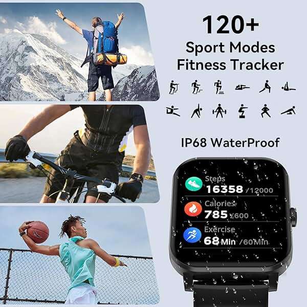 Smart Watch, 1.85" Smartwatch for Men Women (Answer/Make Call), Heart Rate, Sleep Monitor, Pedometer, 120+ Sport Modes Activity Tracker, IP68 Waterproof Fitness Watch for Android iOS (Black) - Image 5