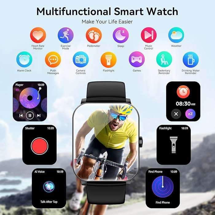 Smart Watch, 1.85" Smartwatch for Men Women (Answer/Make Call), Heart Rate, Sleep Monitor, Pedometer, 120+ Sport Modes Activity Tracker, IP68 Waterproof Fitness Watch for Android iOS (Black) - Image 7