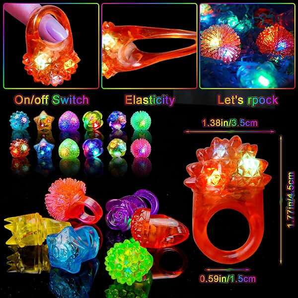 OLUPP Light Up Rings, Glow In The Dark Party Supplies, 6 Style Flashing Glow In The Dark Rings - Image 7