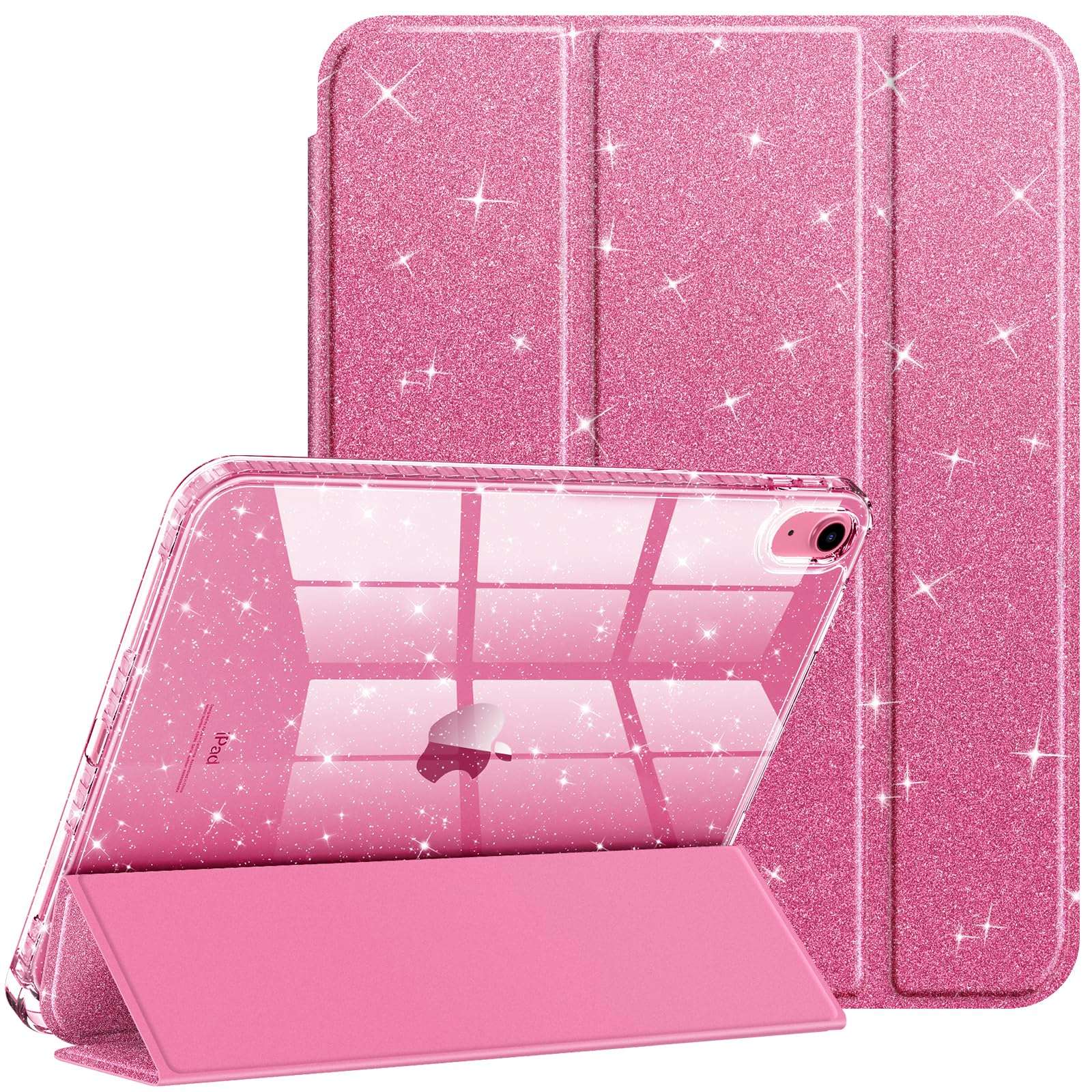 Fintie Slim Case for iPad (A16) 11th Generation 11 Inch (2025), iPad 10th Generation 10.9 Inch (2022) - Glittering Sparkly Shockproof Cover with Shiny Clear Back Shell & Pencil Holder, Pink - Image 1