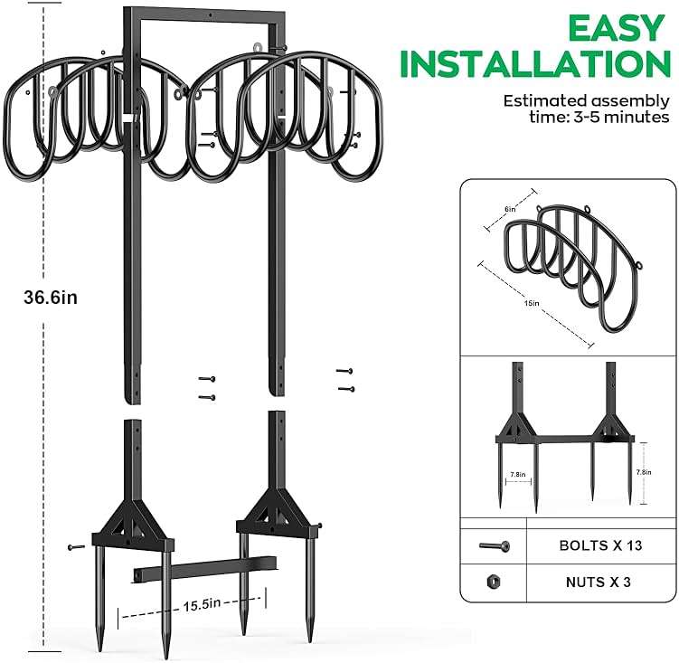Garden Water Hose Holder Holds 2 * 150Ft Hoses, Heavy-Duty Metal Freestanding Hose Holder with 4 Spikes, Rustproof Garden Hose Reels Hose Hanger Storage for Outside, Yard, Lawn, Farm, Black - Image 2