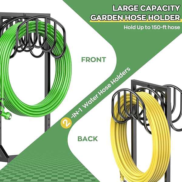 Garden Water Hose Holder Holds 2 * 150Ft Hoses, Heavy-Duty Metal Freestanding Hose Holder with 4 Spikes, Rustproof Garden Hose Reels Hose Hanger Storage for Outside, Yard, Lawn, Farm, Black - Image 3