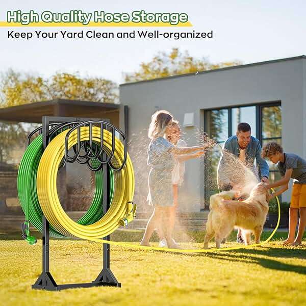 Garden Water Hose Holder Holds 2 * 150Ft Hoses, Heavy-Duty Metal Freestanding Hose Holder with 4 Spikes, Rustproof Garden Hose Reels Hose Hanger Storage for Outside, Yard, Lawn, Farm, Black - Image 6