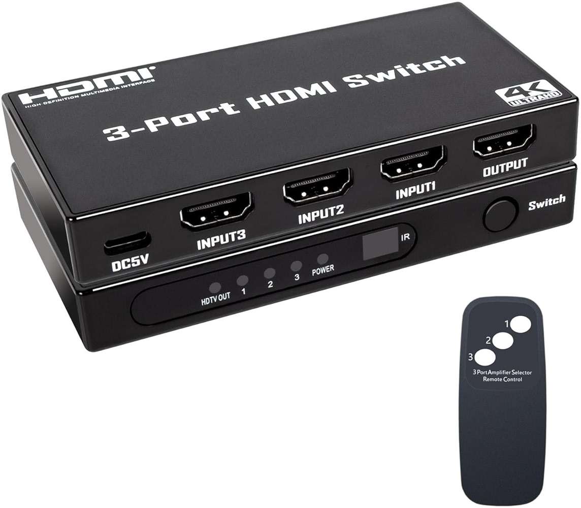 HDMI Switch 3 in 1 Out: 4K@30Hz Ultra HD HDMI Selector with Remote Control, High-Speed 10.2Gbps Transmission, Compatible with PS5, Xbox, Blu-ray, PC, and TV – Plug and Play - Image 1