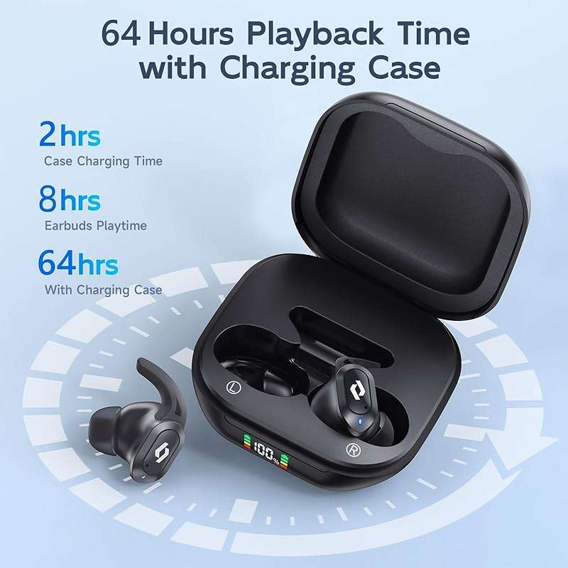 Wireless Ear buds Bluetooth Earbuds Wireless Charging Case Waterproof Headphones Built in Microphone Stereo Bass 64H Playback LED Power Display for iPhone Android Phones Computer Sports Gaming Workout - Image 6