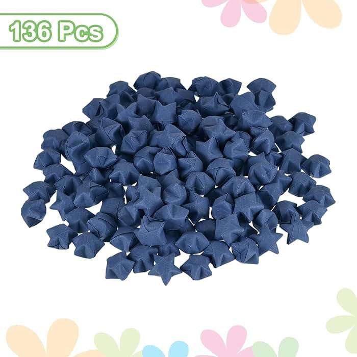 MECCANIXITY 136pcs Pre-made Origami Lucky Stars Paper Wishing Star Dark Blue for Best Wish Christmas Party Wedding Valentine's Day Girl Friends Gift - Image 4