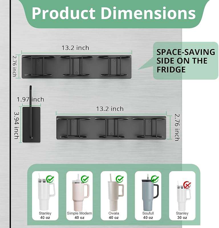 Arctiiro Magnetic Stanley Cup Holder for Refrigerator, Water Bottle Organizer for Stanley 40 oz with Tumbler Lid Organizer, Kitchen Pantry Organizers and Storage for Stanley Cup Accessories - Image 2