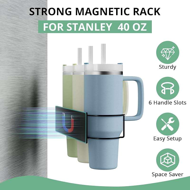 Arctiiro Magnetic Stanley Cup Holder for Refrigerator, Water Bottle Organizer for Stanley 40 oz with Tumbler Lid Organizer, Kitchen Pantry Organizers and Storage for Stanley Cup Accessories - Image 3