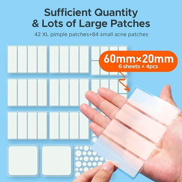 TKTK Large Pimple Patches for Face, 7 Sizes XL Acne Patches, Big Hydrocolloid Bandages for Body, Chin, Forehead, Chest, Back Zit Breakouts, Hydrocolloid Patch (Strip, Square, Dot 126 Count) - Image 2