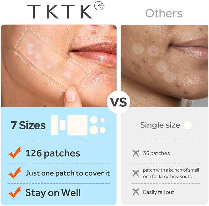 TKTK Large Pimple Patches for Face, 7 Sizes XL Acne Patches, Big Hydrocolloid Bandages for Body, Chin, Forehead, Chest, Back Zit Breakouts, Hydrocolloid Patch (Strip, Square, Dot 126 Count) - Image 5