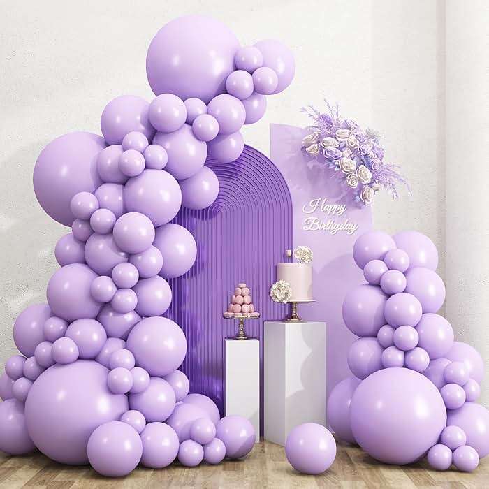 RUBFAC 135pcs Pastel Purple Lavender Balloons Different Sizes 18 12 10 5 Inch for Garland Arch, Latex Light Purple Balloon for Birthday Party Baby Shower Gender Reveal Wedding Decorations - Image 1