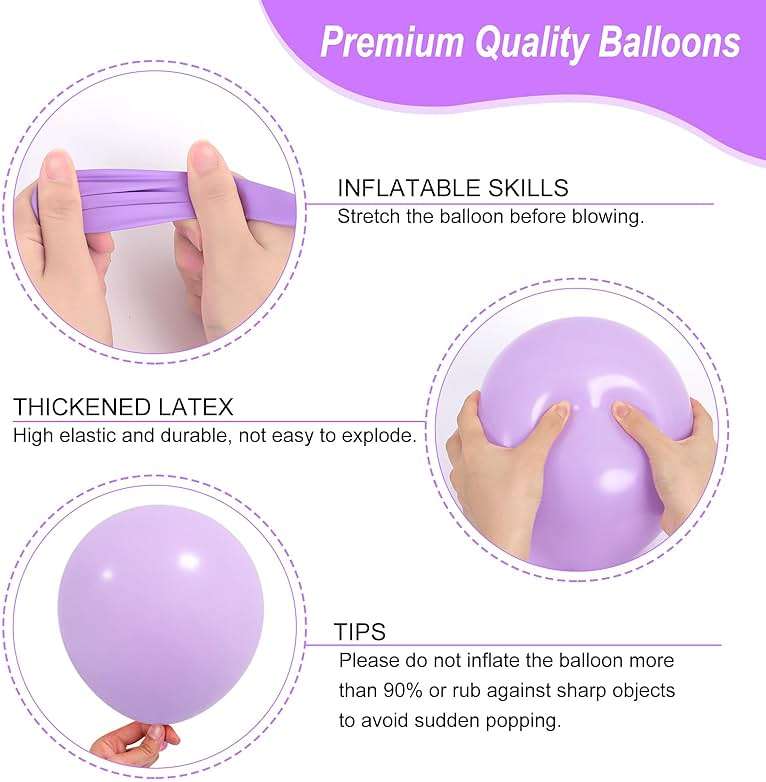 RUBFAC 135pcs Pastel Purple Lavender Balloons Different Sizes 18 12 10 5 Inch for Garland Arch, Latex Light Purple Balloon for Birthday Party Baby Shower Gender Reveal Wedding Decorations - Image 3