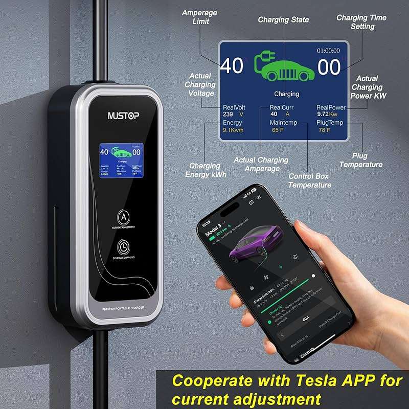 Portable Level 2 EV Charger for Tesla, 40A NACS Car Charger with 240V, 20FT Extension Cable, EV Charging Station【Only for Tesla Cars】 - Image 2