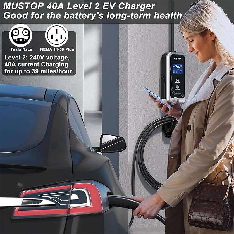 Portable Level 2 EV Charger for Tesla, 40A NACS Car Charger with 240V, 20FT Extension Cable, EV Charging Station【Only for Tesla Cars】 - Image 4