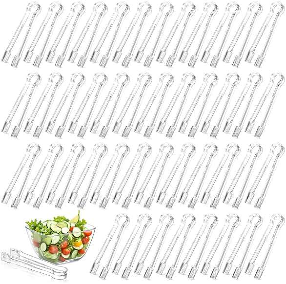 48 Pcs Plastic Tongs, 6.5'' Serving Tongs Heavy Duty Reusable Kitchen and BBQ Clear Serving Tong for party's, Caterings, Events, Buffet, Weddings, And every Day use - Image 1