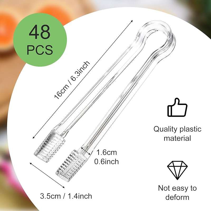 48 Pcs Plastic Tongs, 6.5'' Serving Tongs Heavy Duty Reusable Kitchen and BBQ Clear Serving Tong for party's, Caterings, Events, Buffet, Weddings, And every Day use - Image 2
