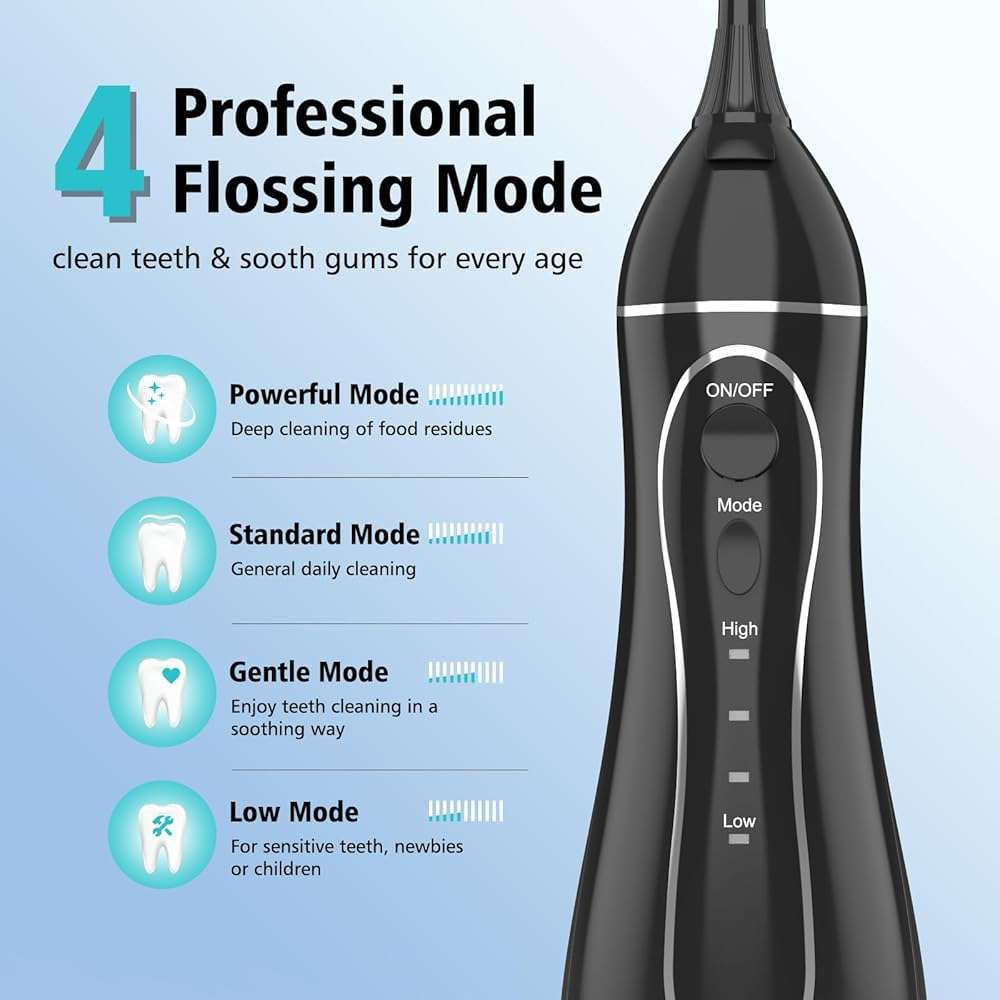 Leominor Water Flosser Pick for Teeth, 300ML Portable Oral Irrigator Upgraded Tank Removable,IPX7 Waterproof, Rechargeable Travel Teeth Cleaner, Professional Electric Flossing Machine (Black) - Image 2