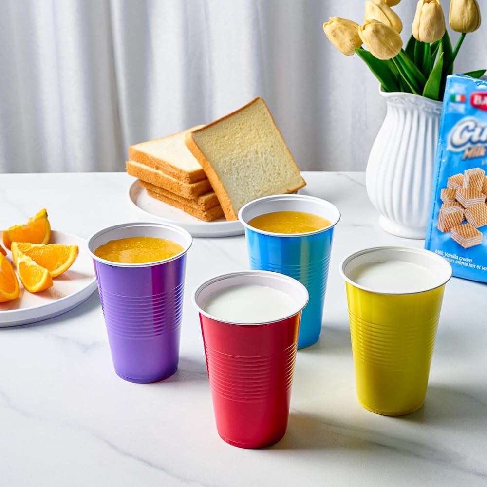 Lilymicky 200 Pack 16 oz Disposable Plastic Cups, Assorted Color Plastic Party Cups for Parties, Events, Game and BBQ - Image 2