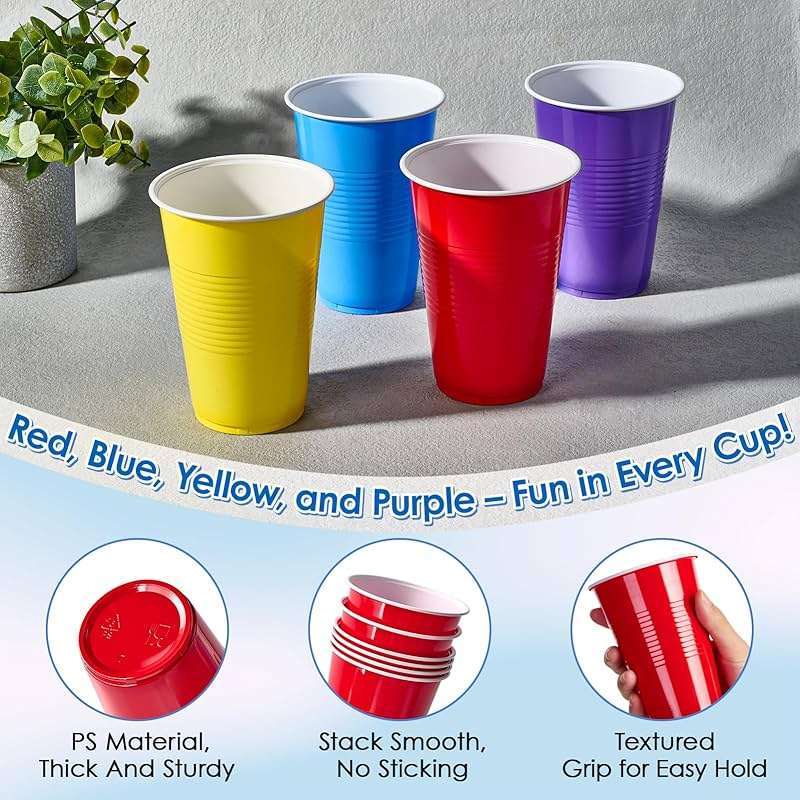 Lilymicky 200 Pack 16 oz Disposable Plastic Cups, Assorted Color Plastic Party Cups for Parties, Events, Game and BBQ - Image 4