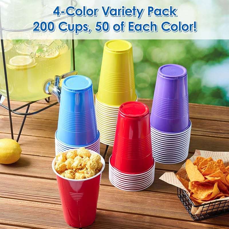 Lilymicky 200 Pack 16 oz Disposable Plastic Cups, Assorted Color Plastic Party Cups for Parties, Events, Game and BBQ - Image 5