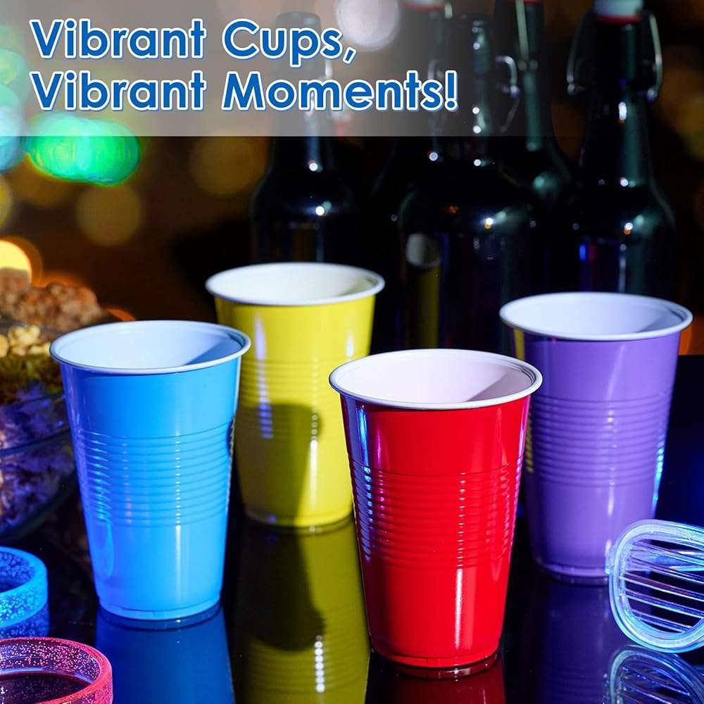 Lilymicky 200 Pack 16 oz Disposable Plastic Cups, Assorted Color Plastic Party Cups for Parties, Events, Game and BBQ - Image 6