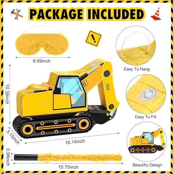 Pasimy 49 Pcs Construction Party Favors Excavator Pinata with Mini Engineering Vehicles Toy Bulldozer Tractor Slap Bracelet Dump Truck Keychain Stampers Kids Construction Birthday Supplies Gifts - Image 3