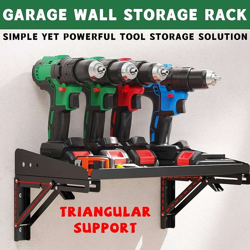 ULIBERMAGNET Garage Folding Storage Rack Shelves,200LB Metal Wall Mounted Adjustable Rail Shelf for Garage,Power Tools,Toolbox,Storage Shelves with Lip for Workshop Kitchen Office (2 Pack) - Image 5