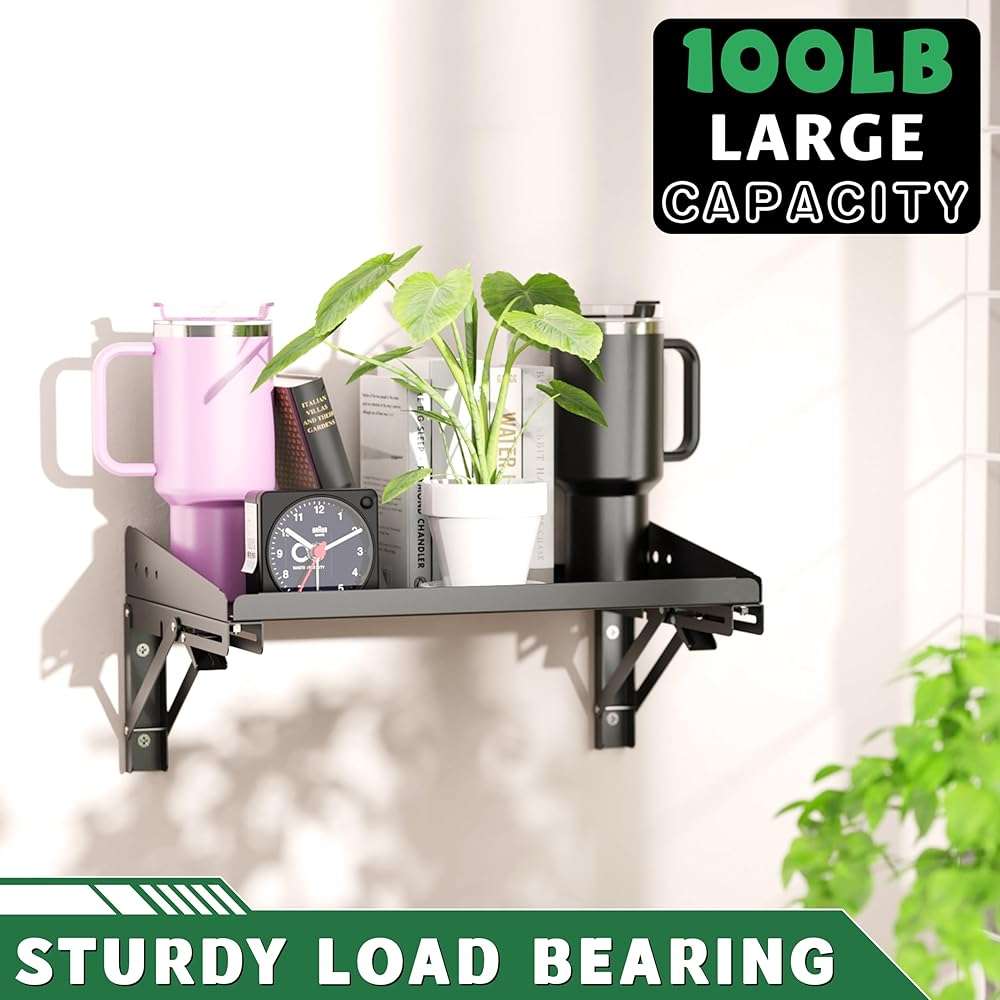 ULIBERMAGNET Garage Folding Storage Rack Shelves,200LB Metal Wall Mounted Adjustable Rail Shelf for Garage,Power Tools,Toolbox,Storage Shelves with Lip for Workshop Kitchen Office (2 Pack) - Image 7