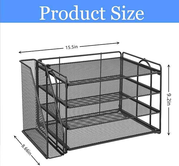 gianotter 4-Tier Paper Organizer With Magazine Holder, Desk Organizers and Accessories, Desk Accessories & Workspace Organizers, File Organizer for Office Supplies Storag (Black, 4-Tier) - Image 3