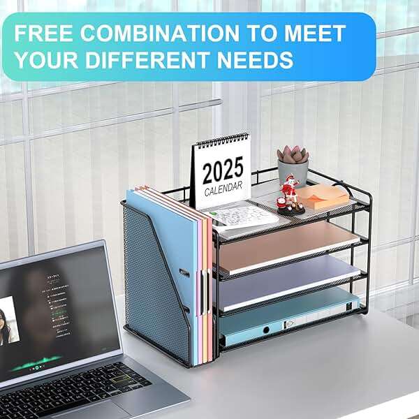 gianotter 4-Tier Paper Organizer With Magazine Holder, Desk Organizers and Accessories, Desk Accessories & Workspace Organizers, File Organizer for Office Supplies Storag (Black, 4-Tier) - Image 5