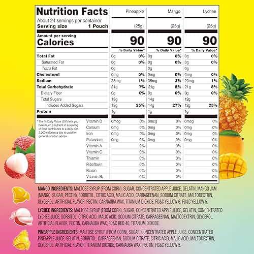 Amos Peelerz Assorted Peelable Gummy Variety Pack – Mango, Lychee & Pineapple | 24 Individually Wrapped Packs (608g) | Fun, Chewy, Shareable Treat - Image 2