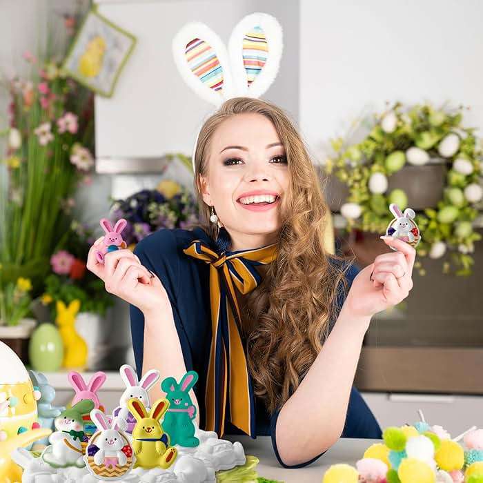 Foilswirl 24 Set Easter Bunny DIY Painting Kit Ceramic to Paint Your Own Bunny Statues Unpainted Plaster Figurines with Brushes Acrylic Bags Arts and Crafts Kits Party Favor for Adults - Image 7