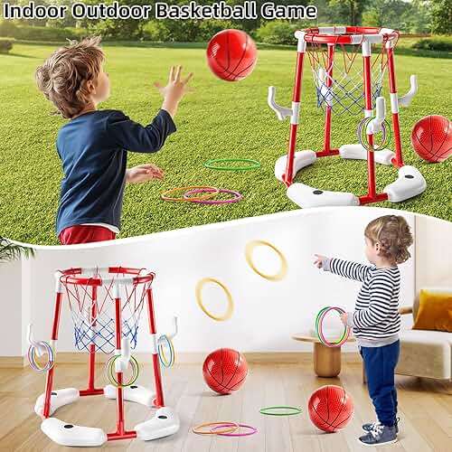 NIPLOOOW Pool Basketball Hoop, 2-in-1 Floating Pool Toys Ring Game with 4 Balls and Pump, Outdoor Swimming Pool Basketball Games Water Play Toy Family Party for Kids Adults Age 3-12 (Red) - Image 4