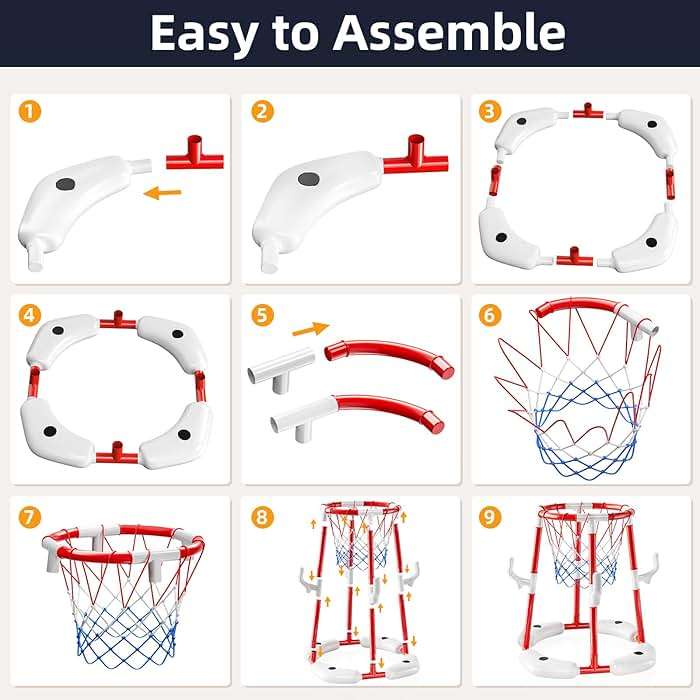 NIPLOOOW Pool Basketball Hoop, 2-in-1 Floating Pool Toys Ring Game with 4 Balls and Pump, Outdoor Swimming Pool Basketball Games Water Play Toy Family Party for Kids Adults Age 3-12 (Red) - Image 6