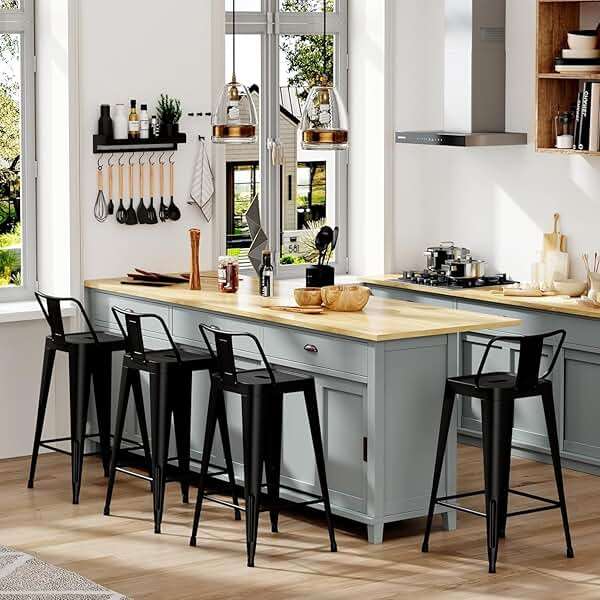 Arlunar home Metal Bar Stools Set of 4 Barstools Indoor/Outdoor Counter Height Bar Stools Bar Chairs with Back 24" Counter Height for Kitchen Island Dining Room (Black, 24inch) - Image 3