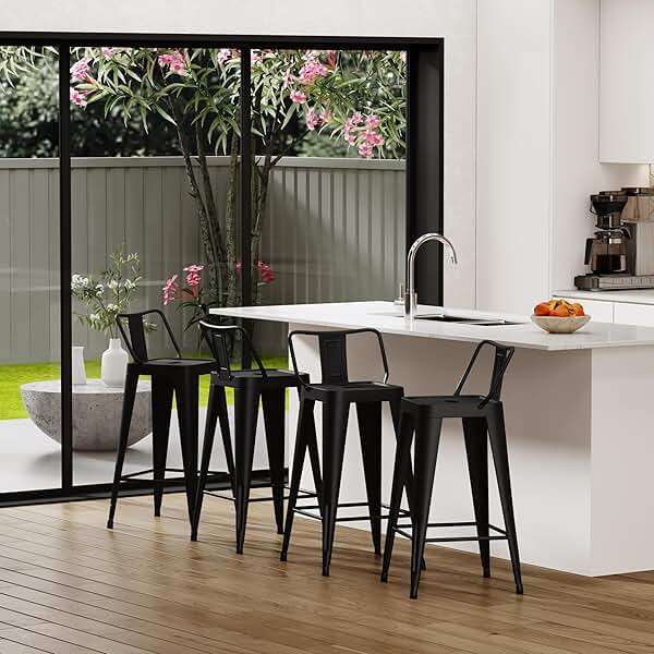 Arlunar home Metal Bar Stools Set of 4 Barstools Indoor/Outdoor Counter Height Bar Stools Bar Chairs with Back 24" Counter Height for Kitchen Island Dining Room (Black, 24inch) - Image 4
