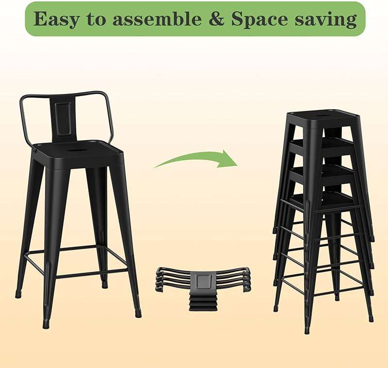 Arlunar home Metal Bar Stools Set of 4 Barstools Indoor/Outdoor Counter Height Bar Stools Bar Chairs with Back 24" Counter Height for Kitchen Island Dining Room (Black, 24inch) - Image 5