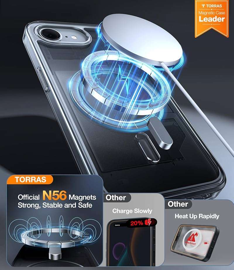 TORRAS for iPhone 16e Case/iPhone 17e Case Clear, Never Yellow, Magnetic Phone Case, 16FT Military Grade Drop Protection, Slim Transparent Anti-Scratch Cover for iPhone17e Phone Case 6.1", Clear - Image 2
