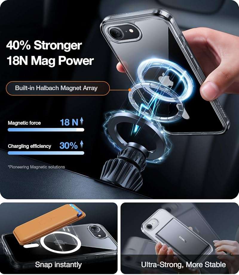 TORRAS for iPhone 16e Case/iPhone 17e Case Clear, Never Yellow, Magnetic Phone Case, 16FT Military Grade Drop Protection, Slim Transparent Anti-Scratch Cover for iPhone17e Phone Case 6.1", Clear - Image 3