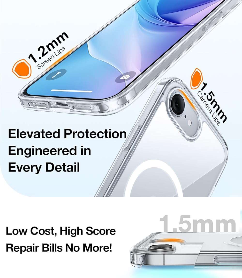 TORRAS for iPhone 16e Case/iPhone 17e Case Clear, Never Yellow, Magnetic Phone Case, 16FT Military Grade Drop Protection, Slim Transparent Anti-Scratch Cover for iPhone17e Phone Case 6.1", Clear - Image 6