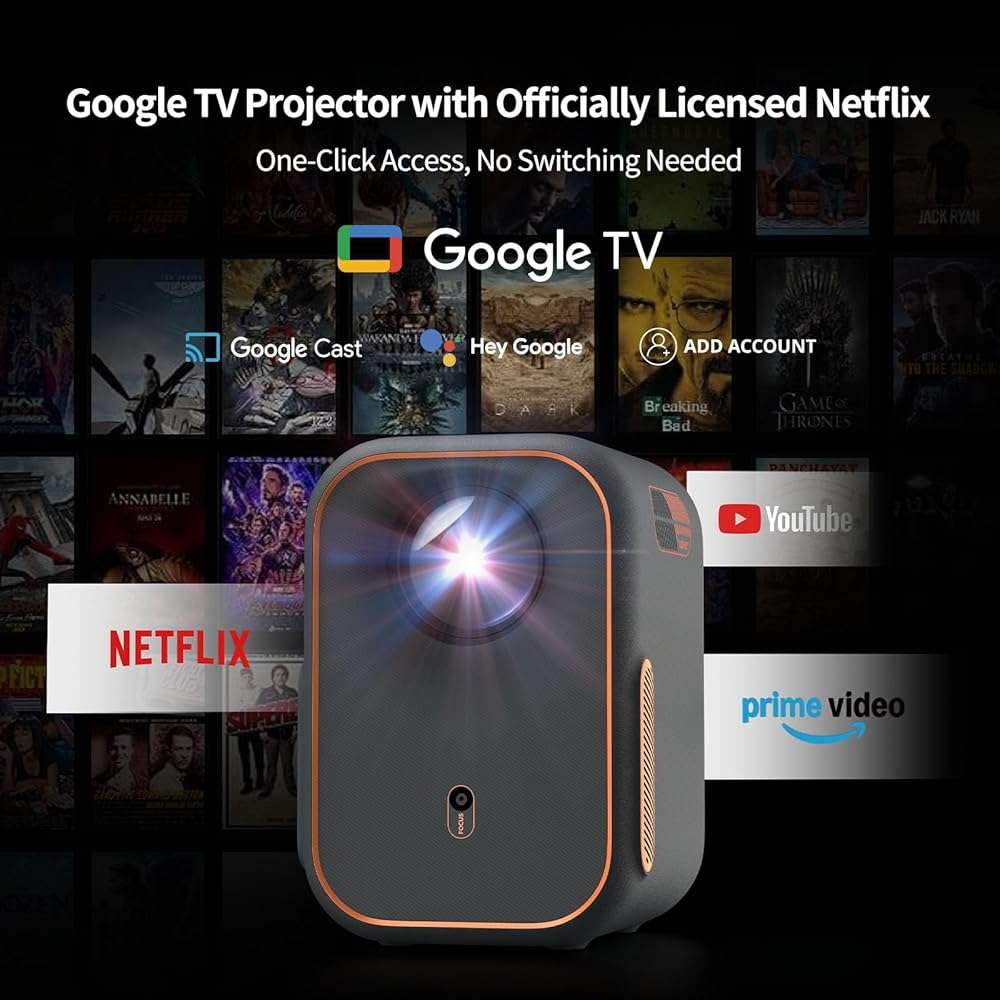 WEMAX Google TV Projector, Netflix Officially Licensed 4K Support, Mini Projector with Wifi and Bluetooth, Smart Movie Projector for Home Theater, 1080P Full HD, MAX 120" Display, Dolby Audio - Image 2