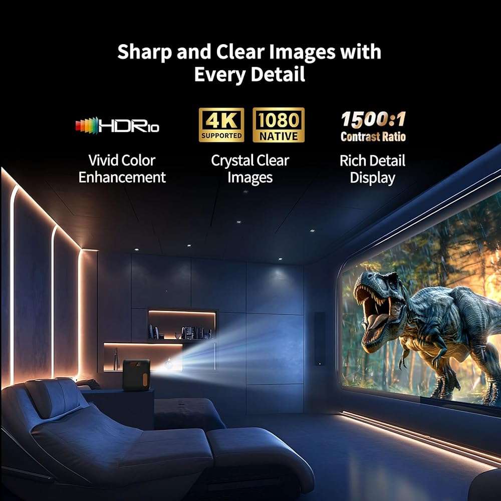 WEMAX Google TV Projector, Netflix Officially Licensed 4K Support, Mini Projector with Wifi and Bluetooth, Smart Movie Projector for Home Theater, 1080P Full HD, MAX 120" Display, Dolby Audio - Image 3