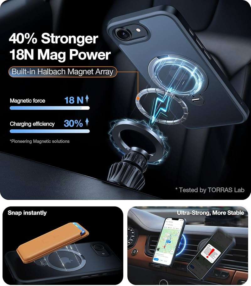 TORRAS 360 Spin for iPhone 17e Case & iPhone 16e case with Stand, Fit for MagSafe, 4X Military-Grade Protective, Stand Phone Case for iPhone 17e Case, Ring Holder Slim Cover, Matte Black 6.1'' - Image 3