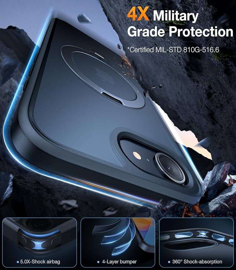 TORRAS 360 Spin for iPhone 17e Case & iPhone 16e case with Stand, Fit for MagSafe, 4X Military-Grade Protective, Stand Phone Case for iPhone 17e Case, Ring Holder Slim Cover, Matte Black 6.1'' - Image 7