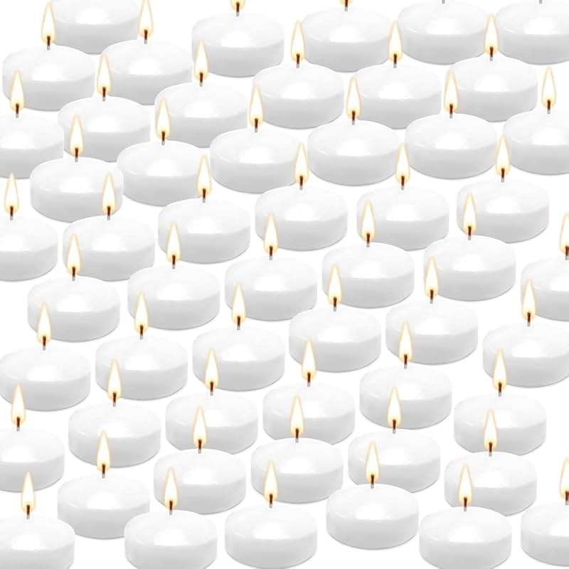 50 Pack of 2-Inch White Floating Candles - Ideal for Weddings, Home Décor, Spa Baths, and Romantic Settings. - Image 1